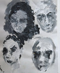 Petite étude sur papier / Acrylique Noir et Blanc "4 portraits"