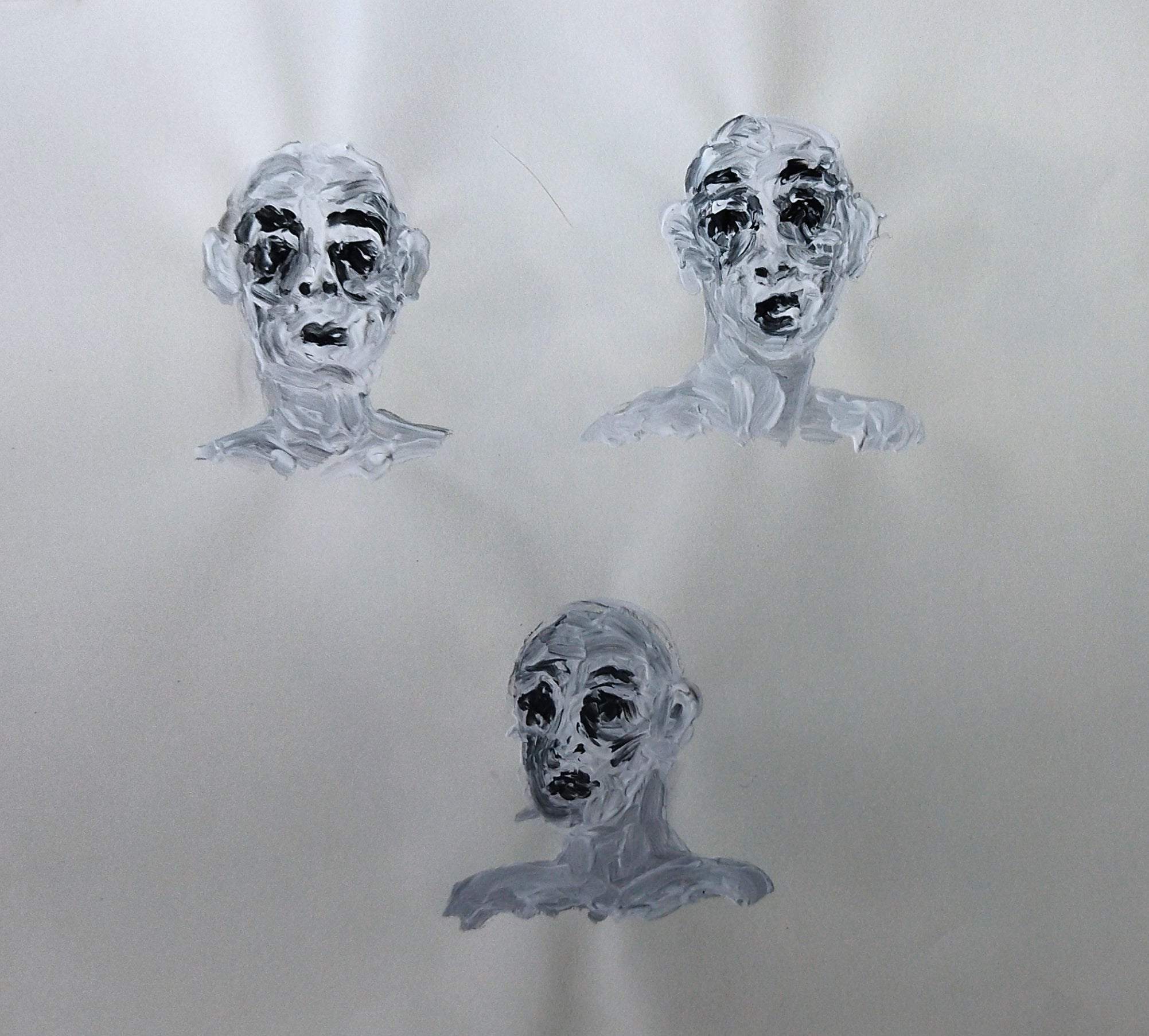 Etude sur papier / Acrylique Noir et Blanc "3 portraits"