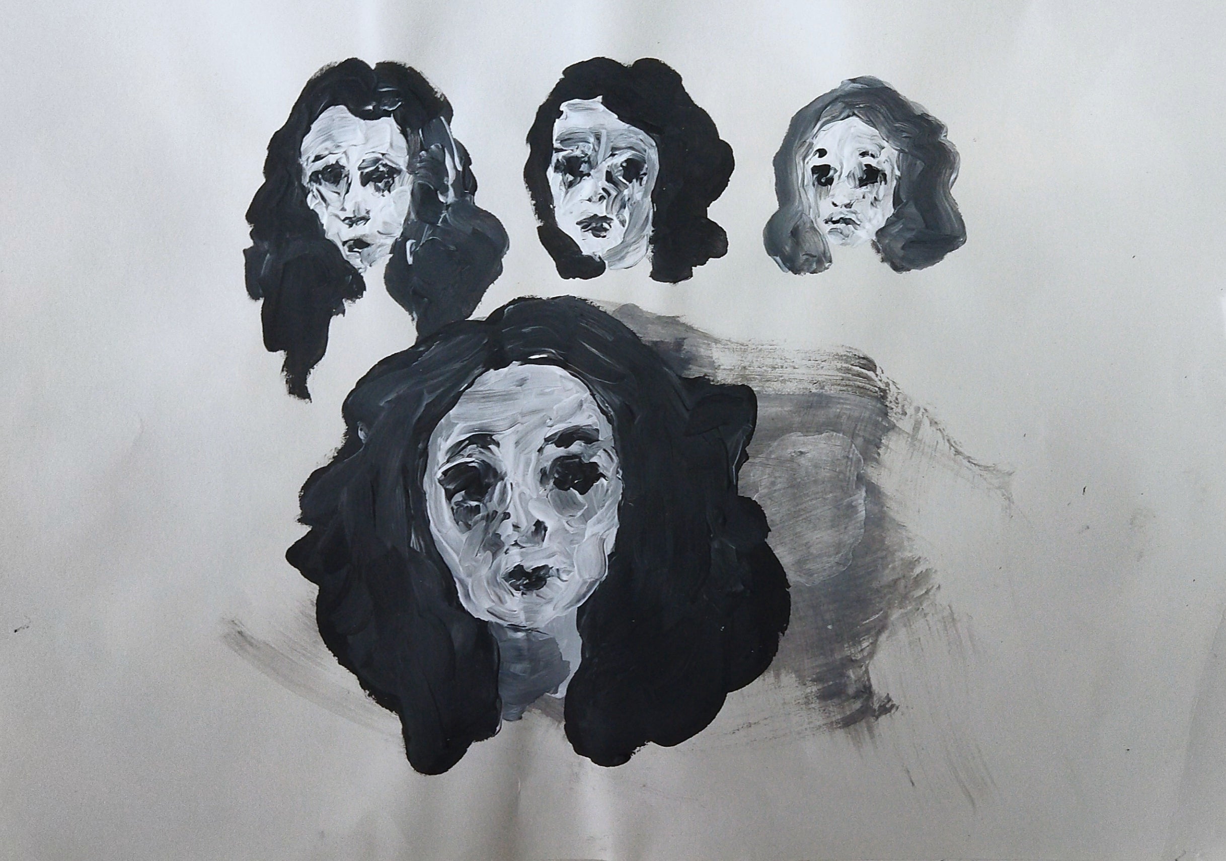 Etude sur papier / Acrylique Noir et Blanc "4 portraits"